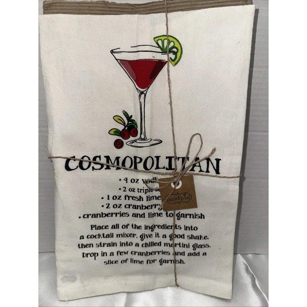 MUD PIE Drink Recipe COSMOPOLITAN Cotton Tea Towel‎ NEW